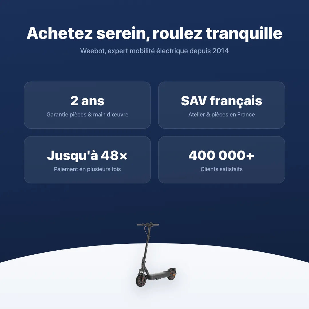 Trottinette Électrique Xiaomi 5 Max — garantie, livraison rapide et SAV Weebot, expert mobilité électrique depuis 2014.