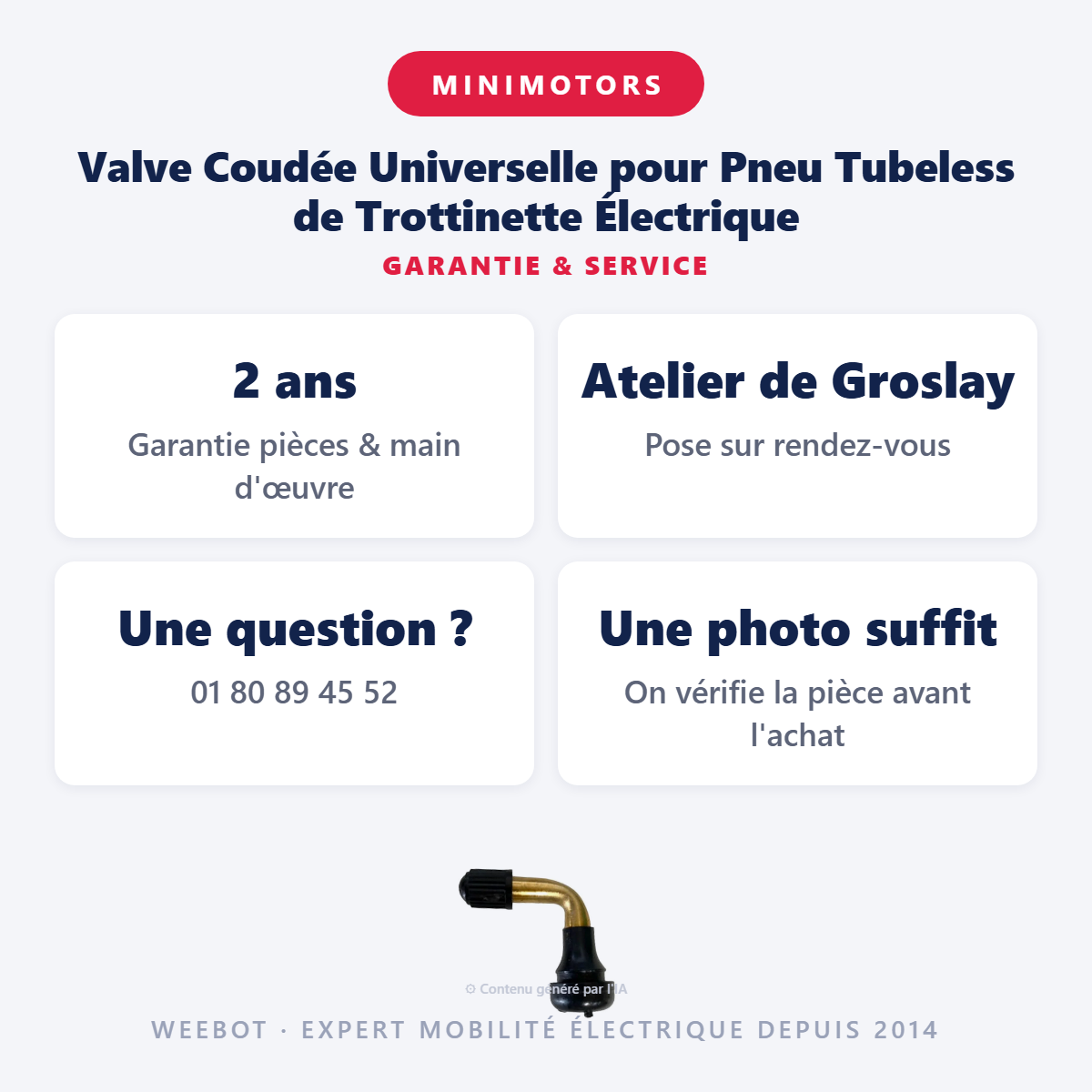 Valve Coudée Universelle pour Pneu Tubeless de Trottinette Électrique : garantie 2 ans et service après-vente