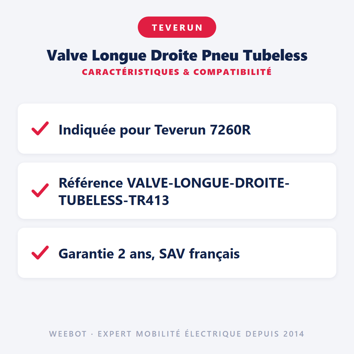 Valve Longue Droite Pneu Tubeless pour Trottinette Électrique Teverun Supreme 7260R (uniquement) - Weebot