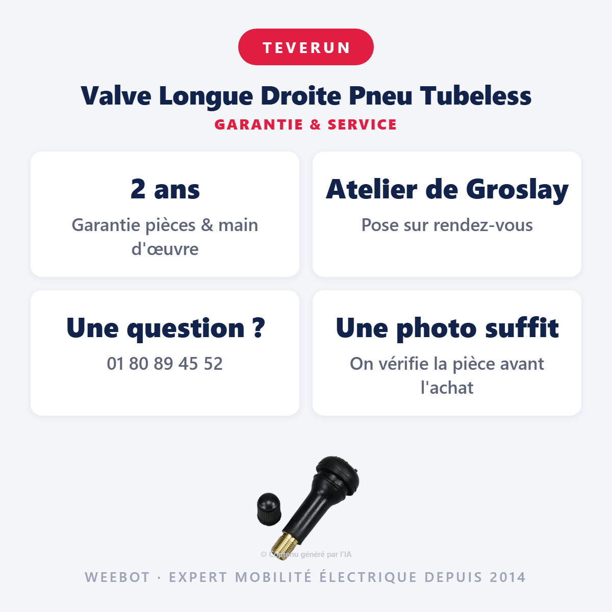 Valve Longue Droite Pneu Tubeless pour Trottinette Électrique Teverun Supreme 7260R (uniquement) - Weebot