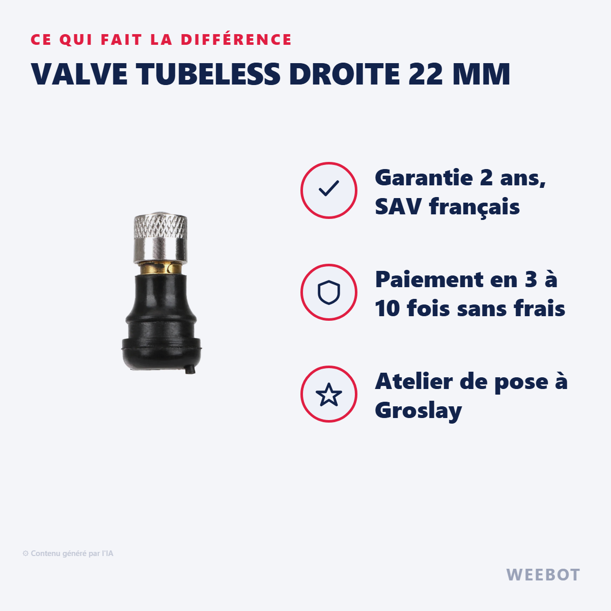 Valve Tubeless Droite 22 mm : les points forts
