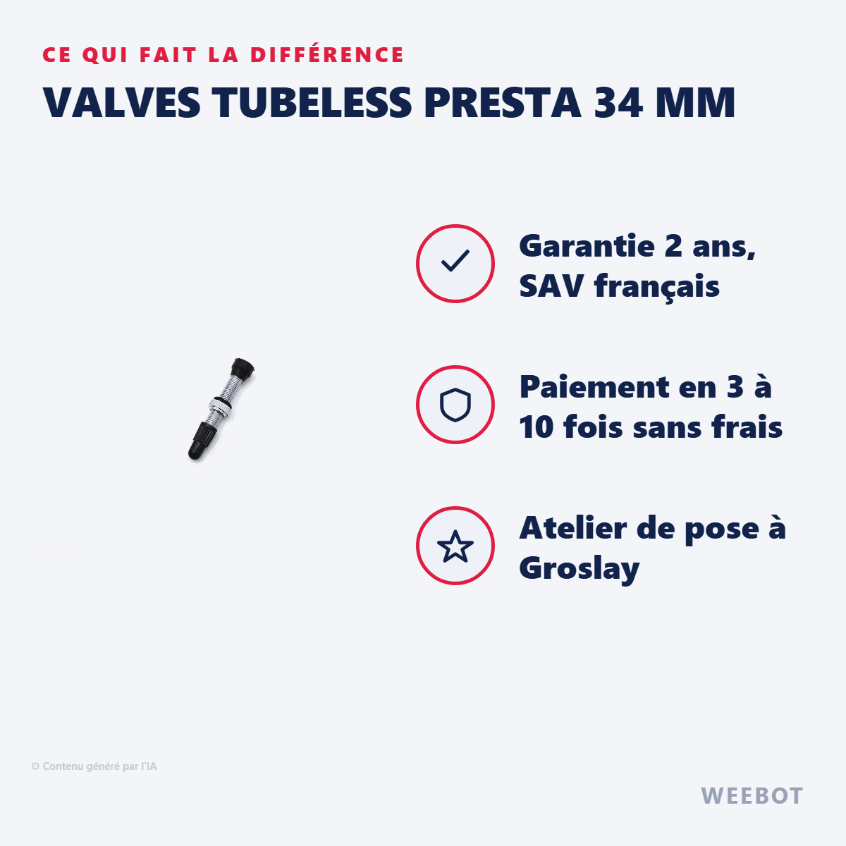 Valves Tubeless Presta 34 mm pour Trottinette Électrique - Weebot