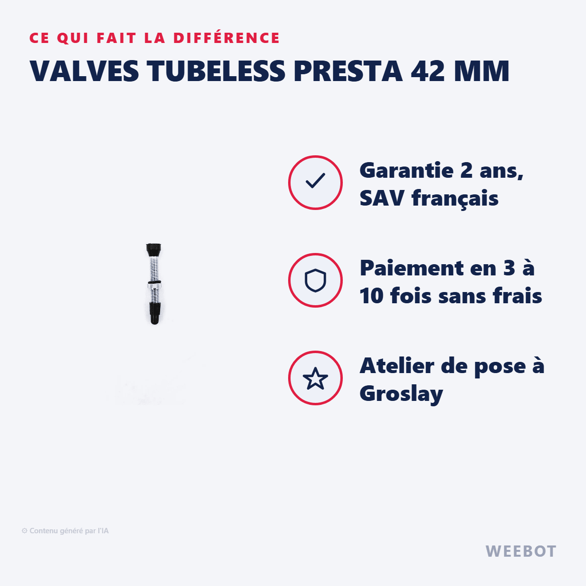 Valves Tubeless Presta 42 mm pour Trottinette Électrique - Weebot