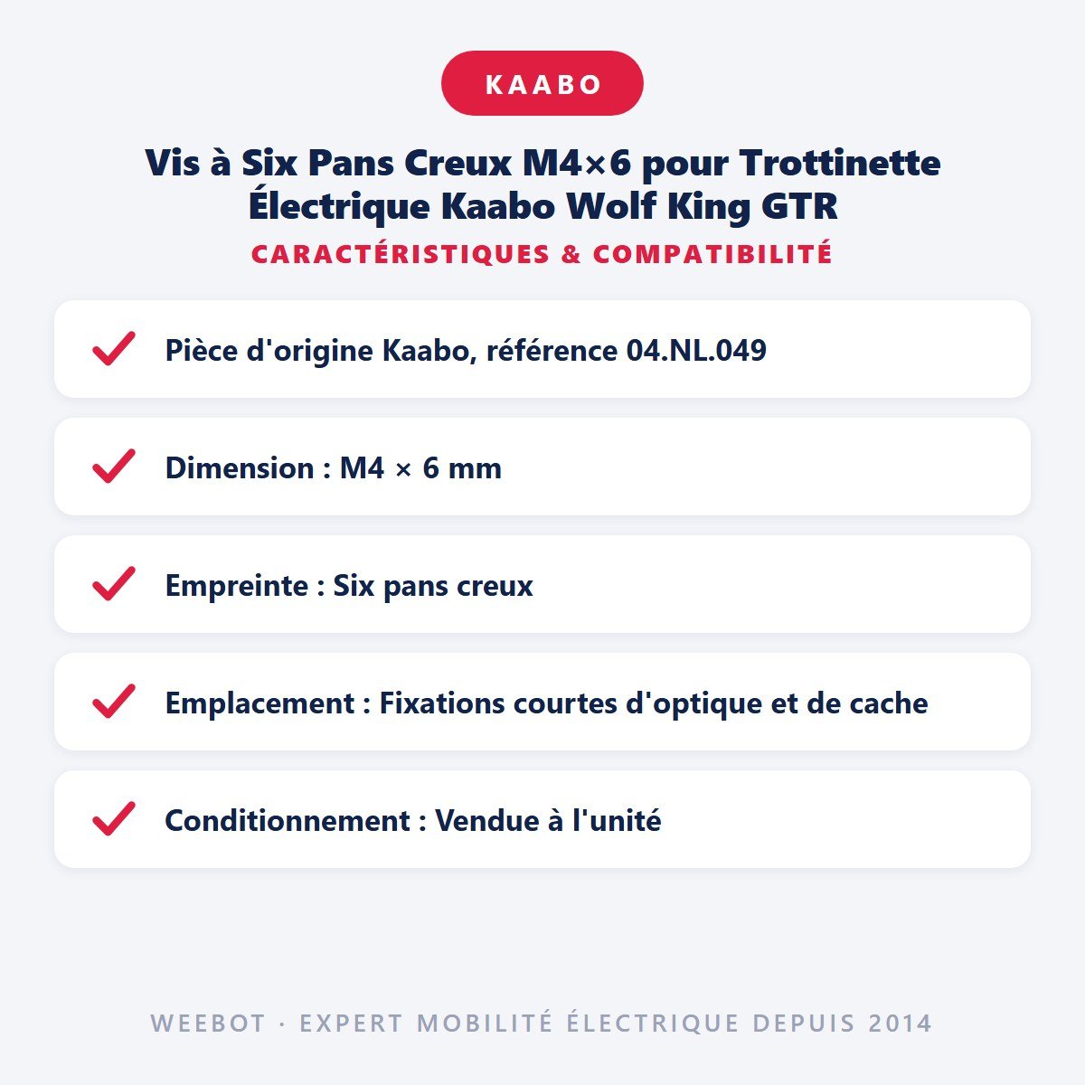 Vis à Six Pans Creux M4×6 pour Trottinette Électrique Kaabo Wolf King GTR - Weebot