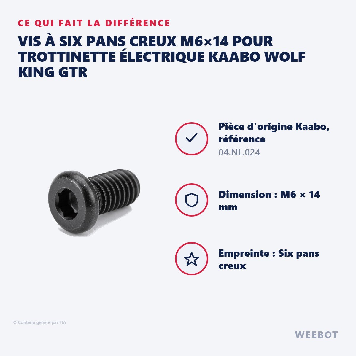 Vis à Six Pans Creux M6×14 pour Trottinette Électrique Kaabo Wolf King GTR - Weebot