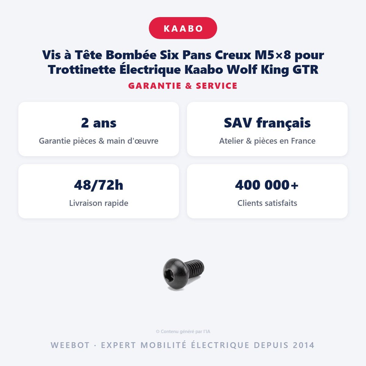 Vis à Tête Bombée Six Pans Creux M5×8 pour Trottinette Électrique Kaabo Wolf King GTR - Weebot