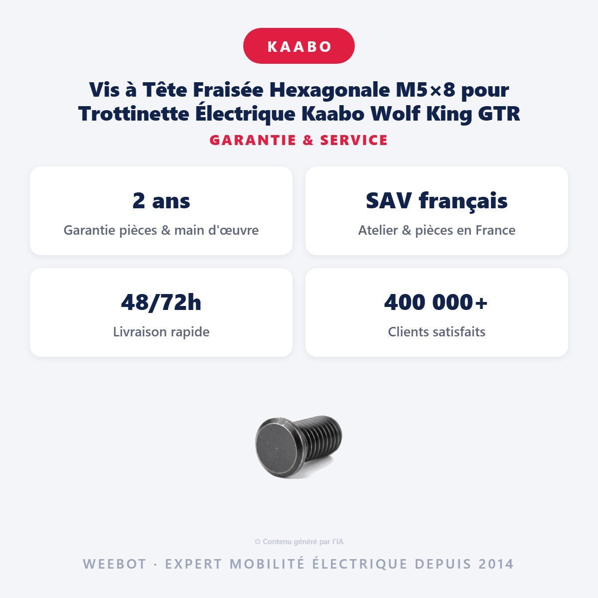 Vis à Tête Fraisée Hexagonale M5×8 pour Trottinette Électrique Kaabo Wolf King GTR - Weebot