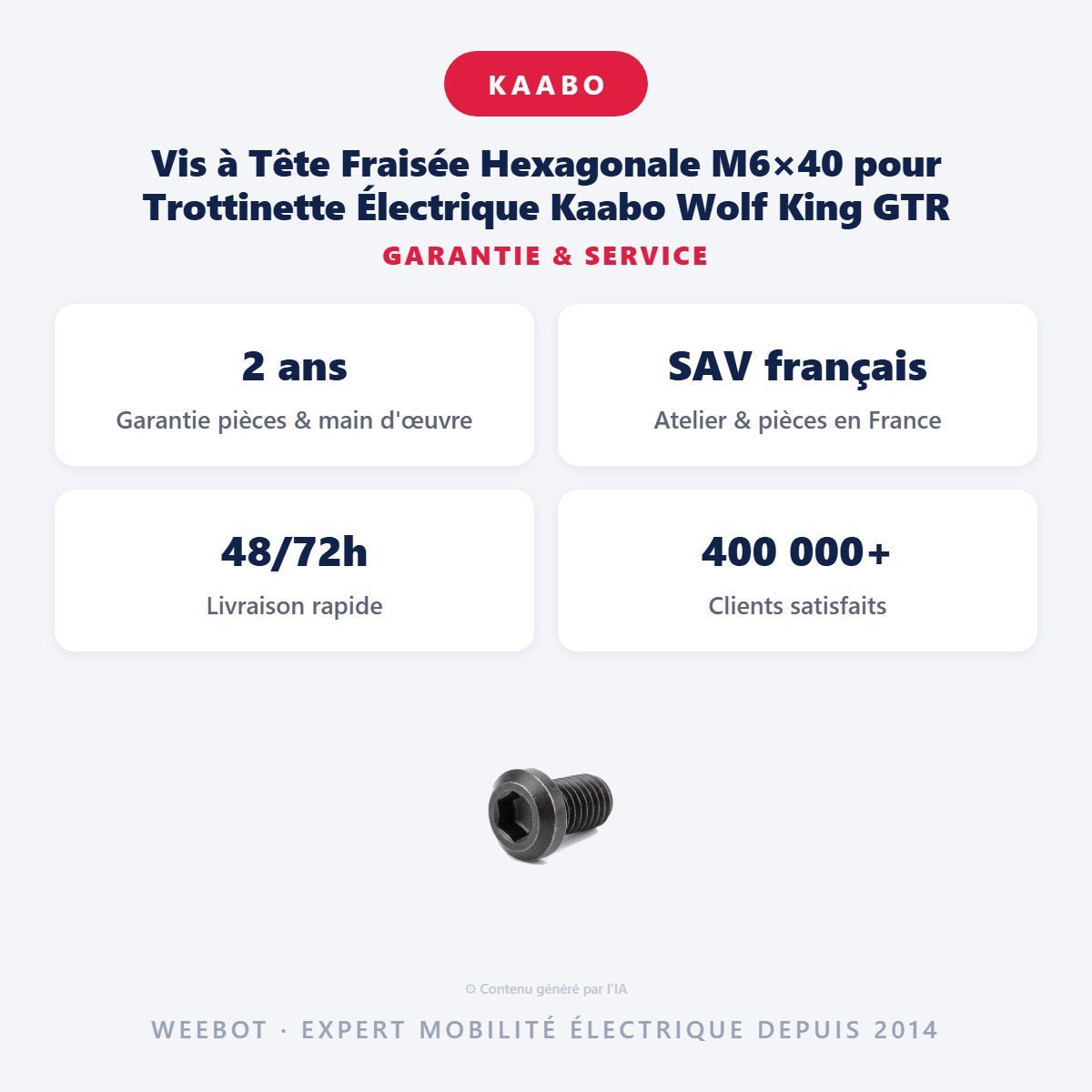 Vis à Tête Fraisée Hexagonale M6×40 pour Trottinette Électrique Kaabo Wolf King GTR - Weebot