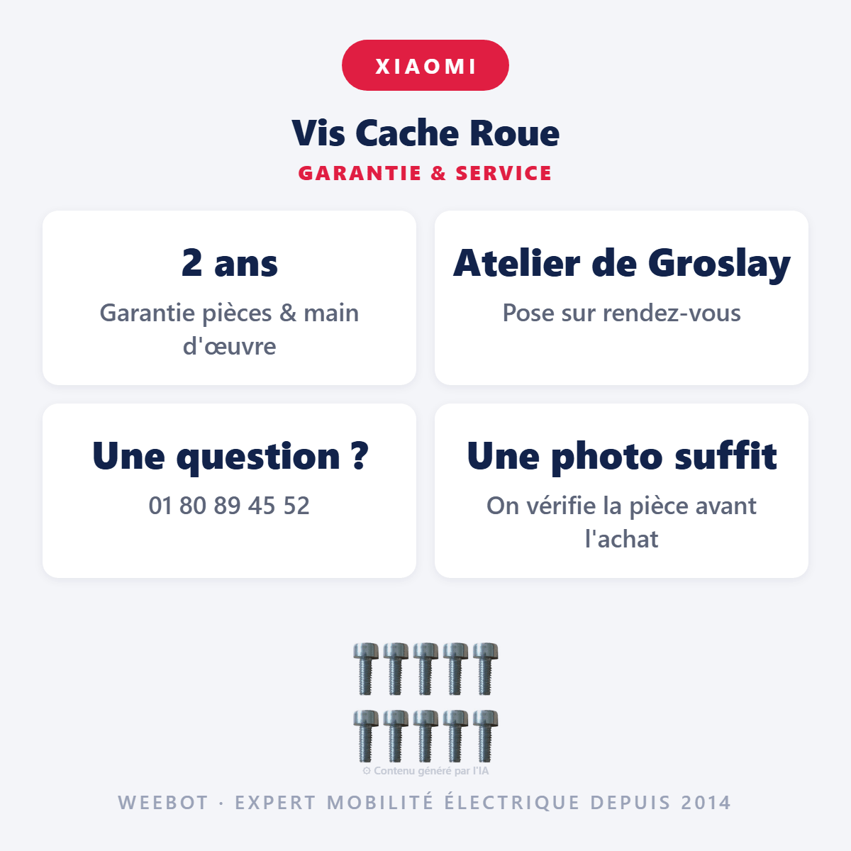 Vis Cache Roue pour Trottinette Électrique Xiaomi (x10) - Weebot