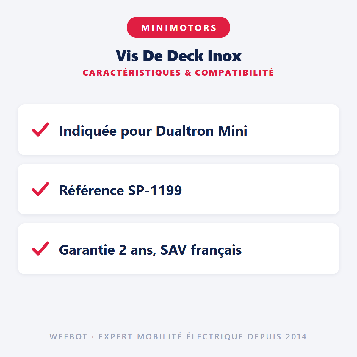 Vis De Deck Inox pour Trottinette Électrique Minimotors Dualtron Mini (x100) - Weebot