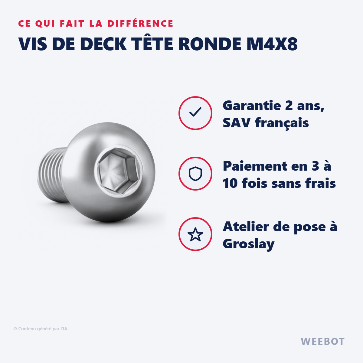 Vis de Deck Tête Ronde M4x8 : les points forts