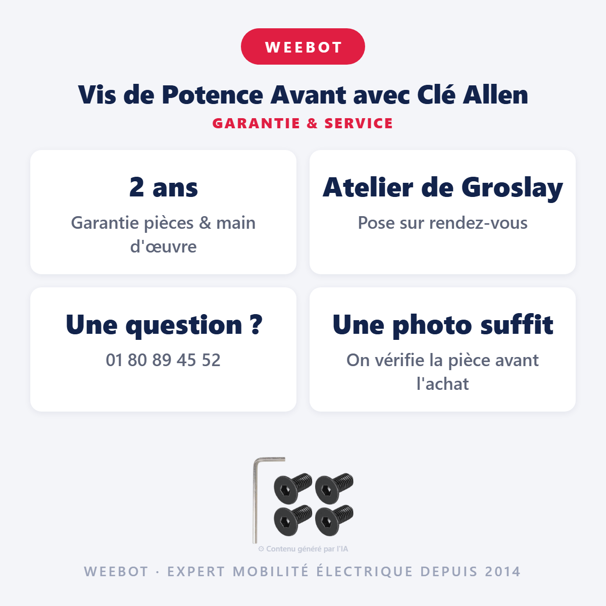 Vis de Potence Avant avec Clé Allen : garantie 2 ans et service après-vente