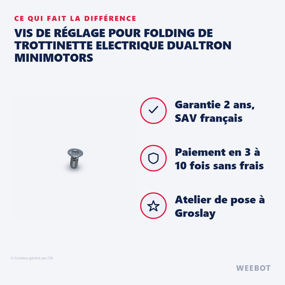Vis de Réglage (M5x10) pour Folding de Trottinette Electrique Dualtron Minimotors - Weebot