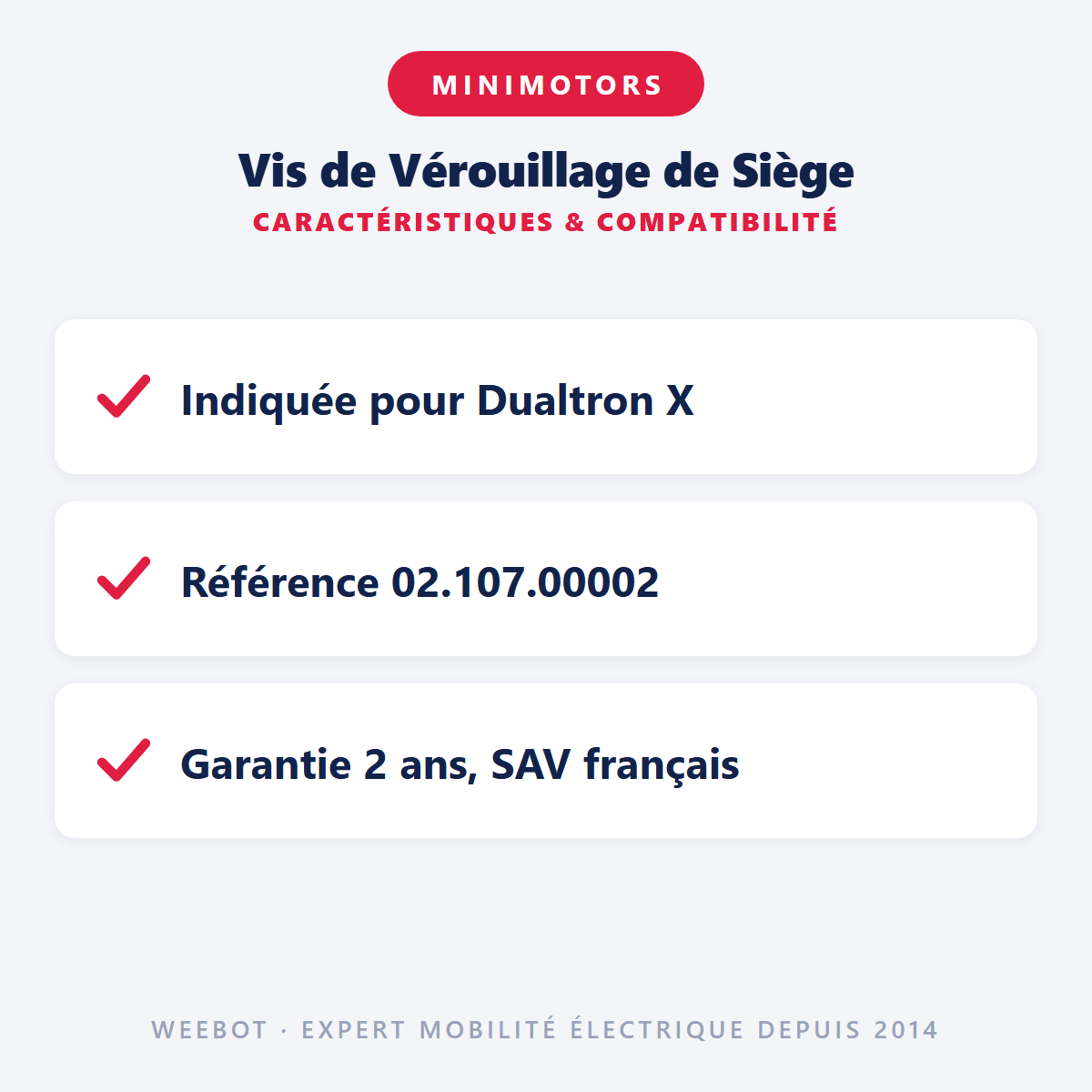 Vis de Vérouillage de Siège pour Trottinette Electrique Dualtron X Minimotors - Weebot