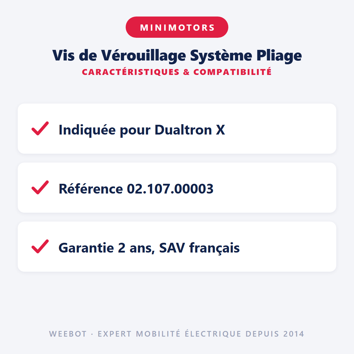 Vis de Vérouillage Système Pliage pour Trottinette Electrique Dualtron X Minimotors - Weebot