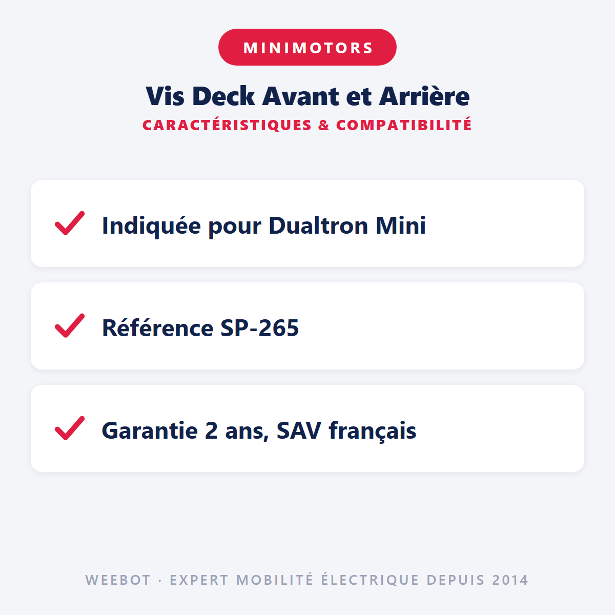 Vis Deck Avant et Arrière pour Trottinette Électrique Minimotors Dualtron Mini (x14) - Weebot