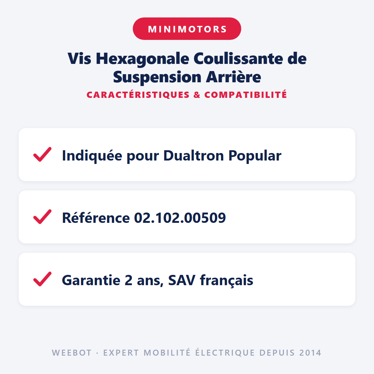 Vis Hexagonale Coulissante de Suspension Arrière : caractéristiques et compatibilité