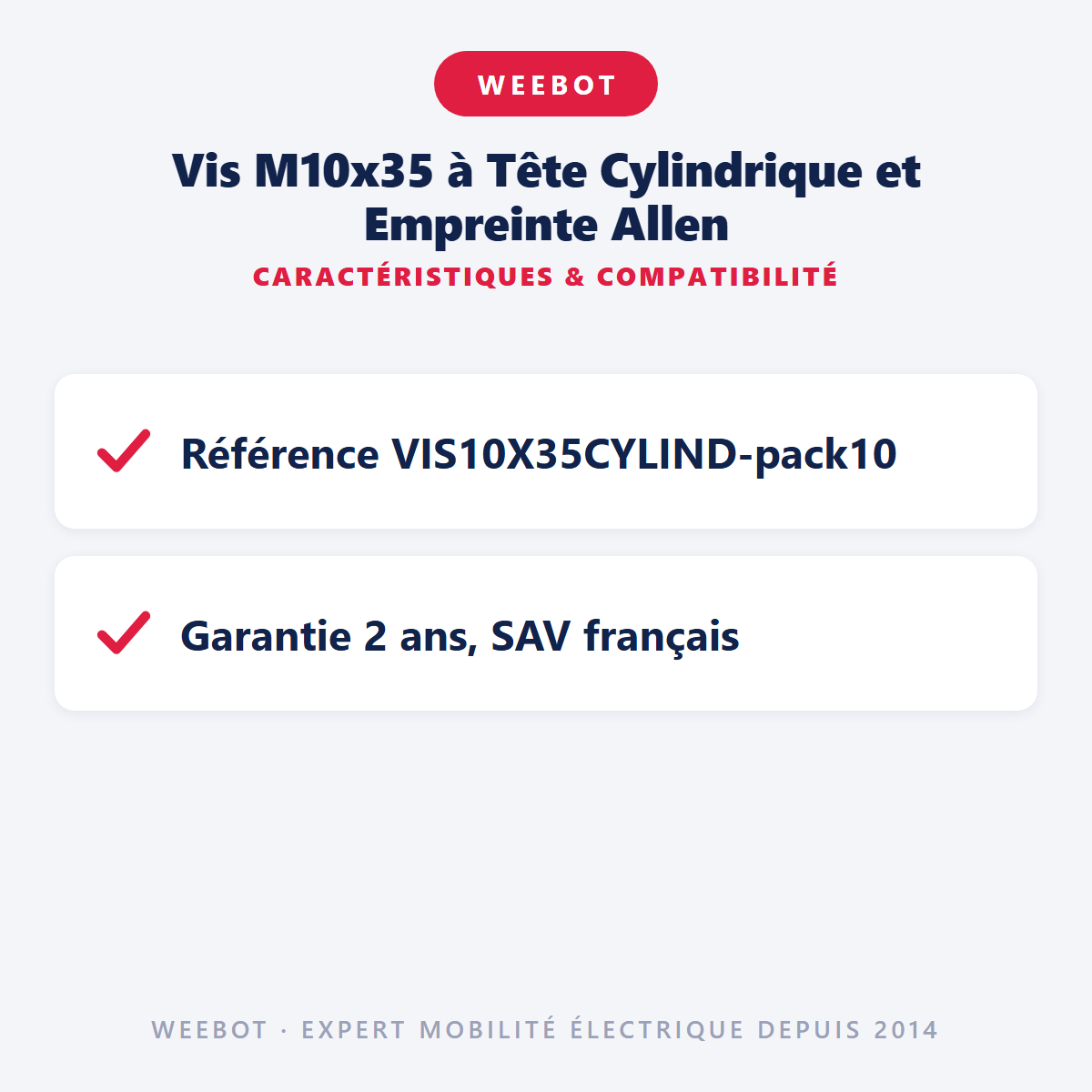 Vis M10x35 à Tête Cylindrique et Empreinte Allen : caractéristiques et compatibilité