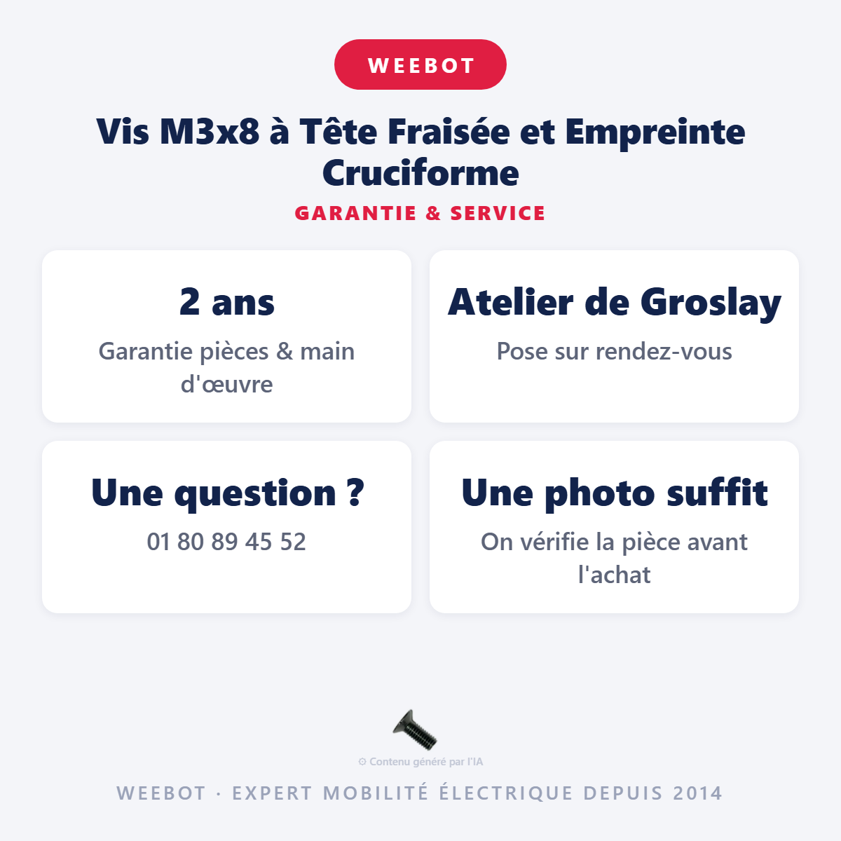 Vis M3x8 à Tête Fraisée et Empreinte Cruciforme : garantie 2 ans et service après-vente