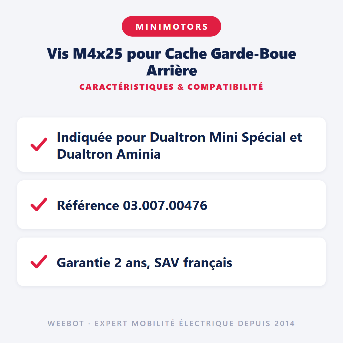 Vis M4x25 pour Cache Garde-Boue Arrière : caractéristiques et compatibilité