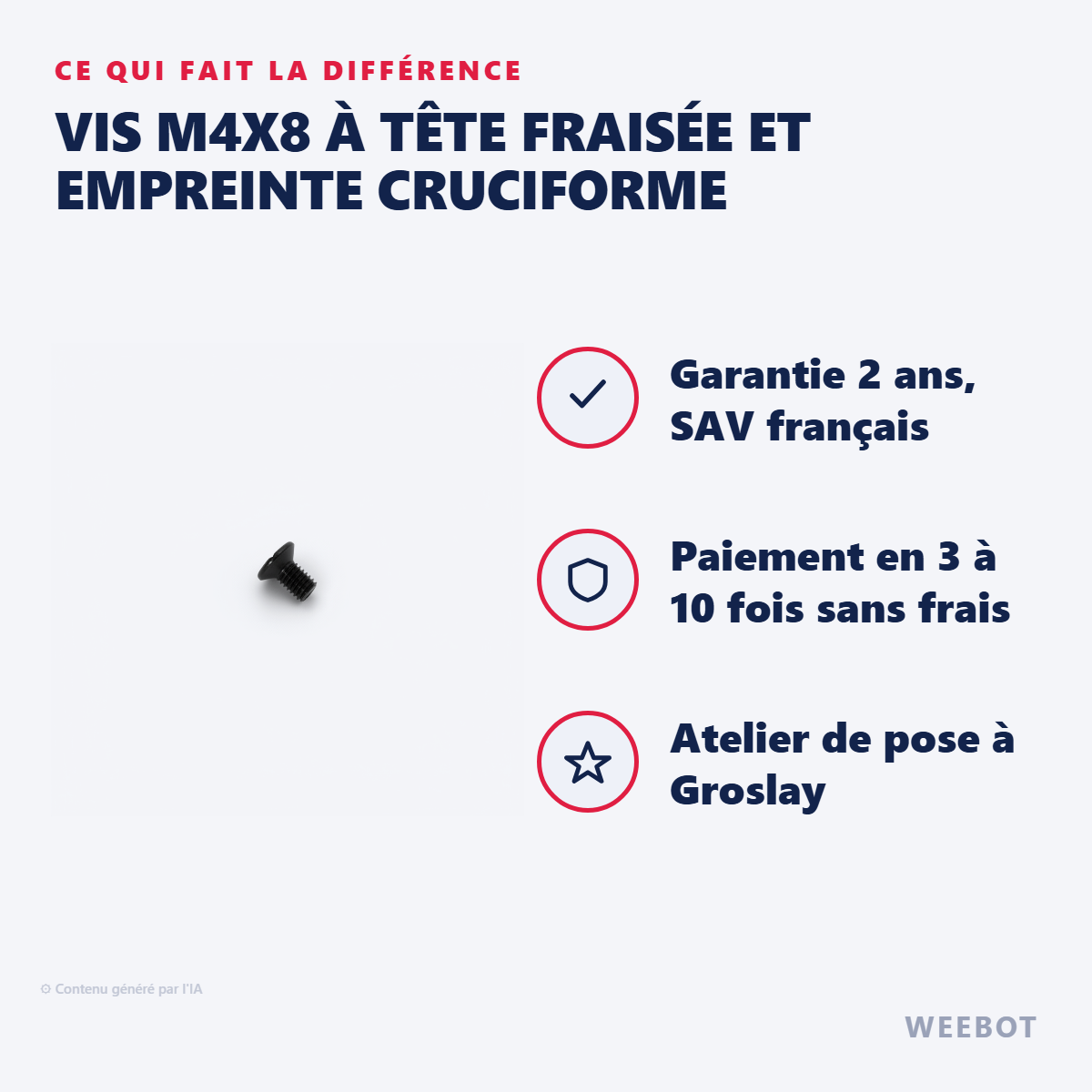 Vis M4x8 à Tête Fraisée et Empreinte Cruciforme : les points forts