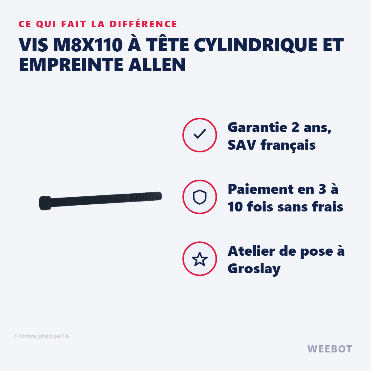 Vis M8x110 à Tête Cylindrique et Empreinte Allen (Pack de 2) - Weebot