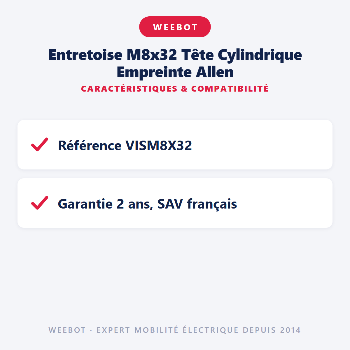 Entretoise M8x32 Tête Cylindrique Empreinte Allen : caractéristiques et compatibilité