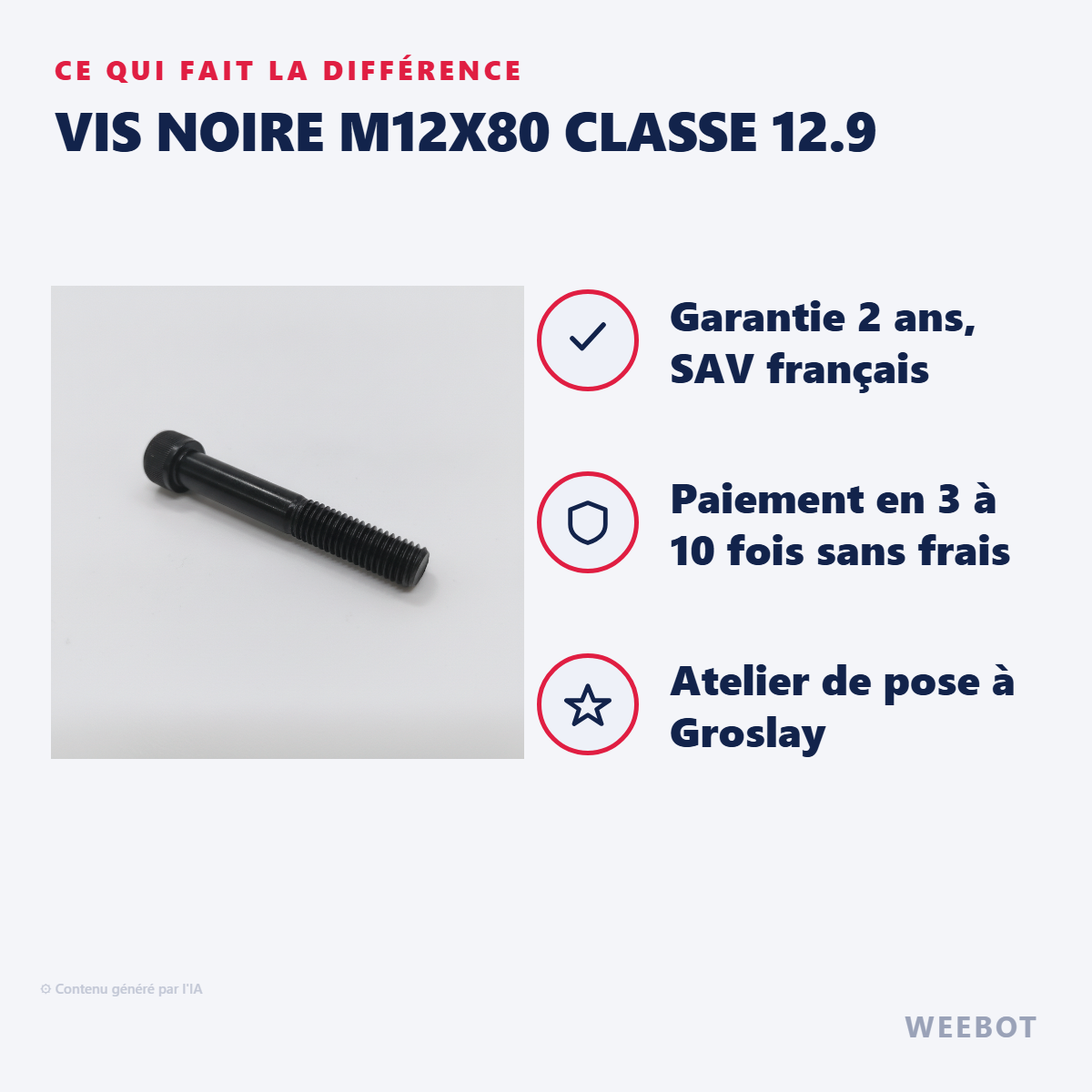 Vis Noire M12x80 Classe 12.9 : les points forts