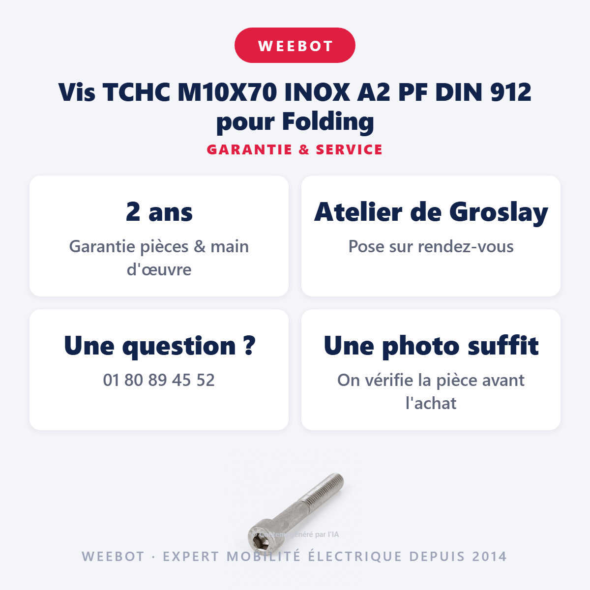 Vis TCHC M10X70 INOX A2 PF DIN 912 pour Folding - Weebot